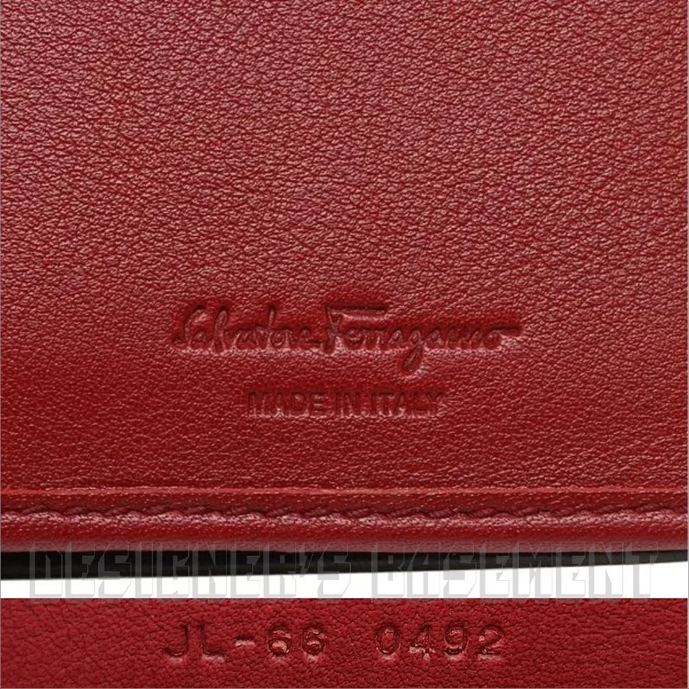 SALVATORE FERRAGAMO black Leather ID window Metal GANCINI Logo zip around wallet